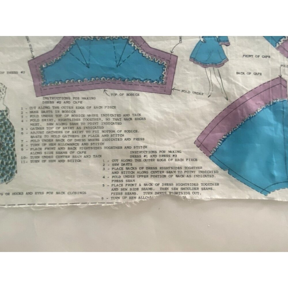 Vintage Evening Wear Doll Clothes Fabric Panel for 11-12 Inch Doll Uncut Retro - Picture 10 of 16